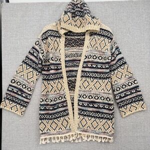 Adyson Parker Women's XS Tribal Pattern‎ Hooded Cardigan Boho Tasseled Boho XS